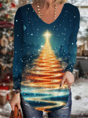 Women's Long Sleeve Scoop Neck Graphic Printed Tops