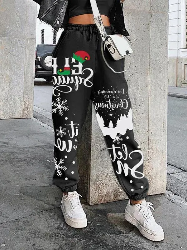 Pants Christmas Snowflake Letter Print Sports Harem Pants for Women