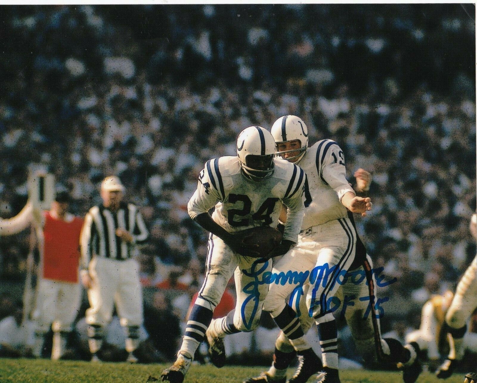 LENNY MOORE BALTIMORE COLTS HOF 75 ACTION SIGNED 8X10