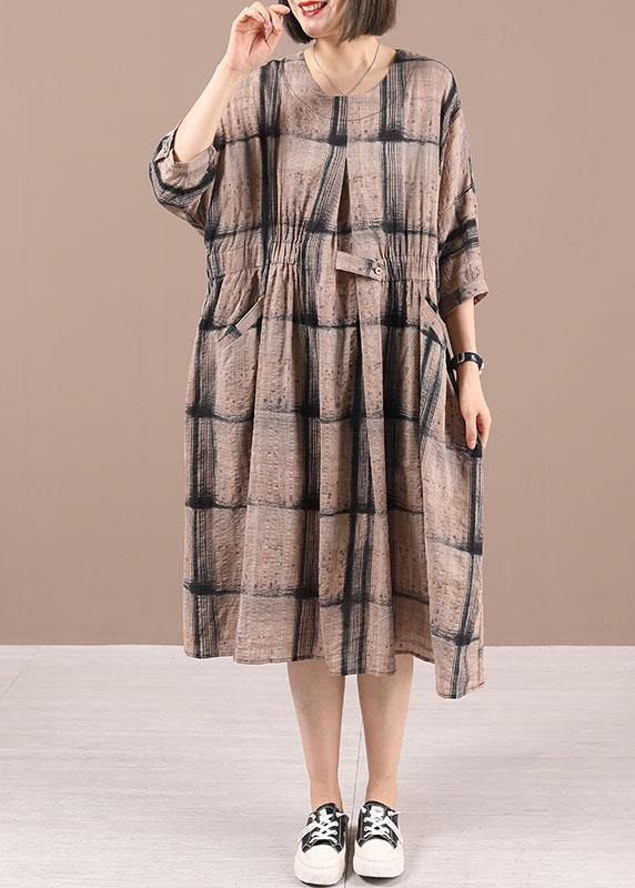 VCSHOES Chocolate Plaid Cotton Cinched Summer Holiday Dress