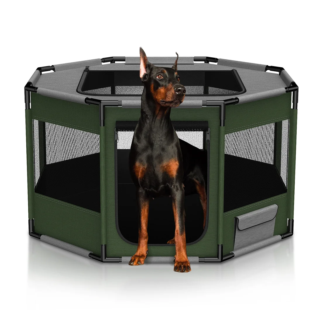 BEBANG Dog Playpen Indoor/Outdoor, Stable PVC & Oxford Fabric, Breathable Mesh, Puppy Playpens Pet Exercise for Small/Large Dogs, Cats, Rabbits, Hamsters (L)