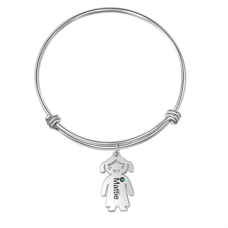 Kid Charm Bangle Bracelet with 1 Birthstone Gift for Mother