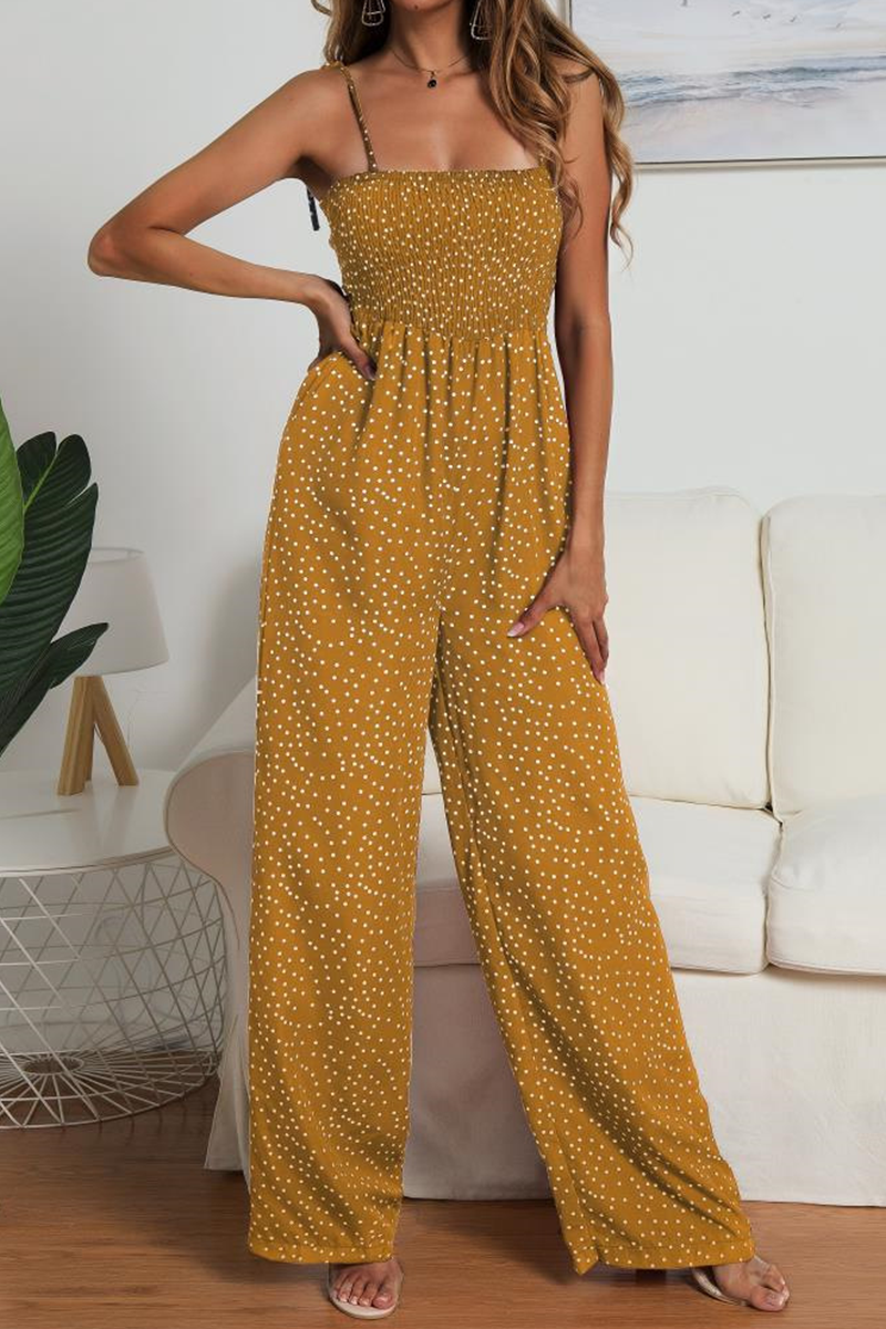 Casual Dot Strap Design Strapless Straight Jumpsuits