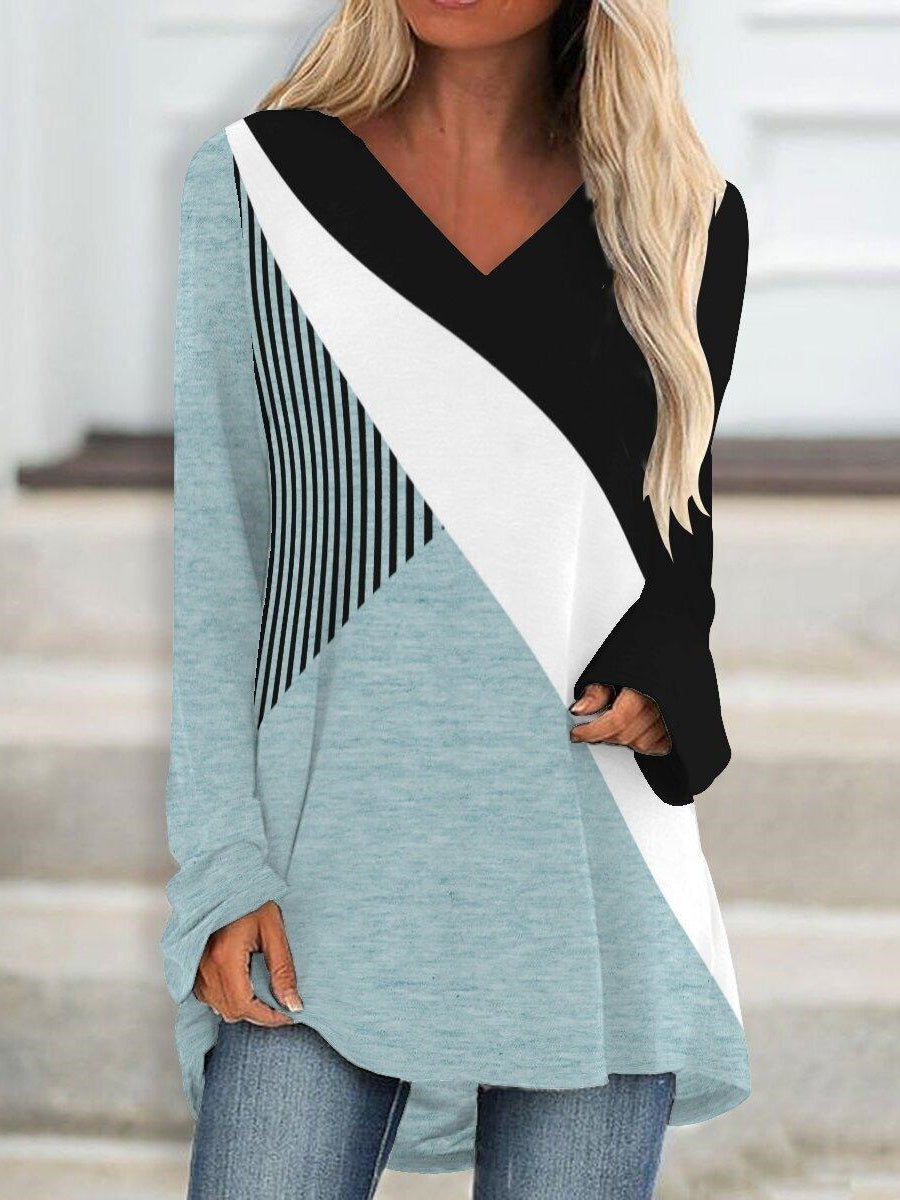 Women's V-Neck Long Sleeve Graphic Printed Tops