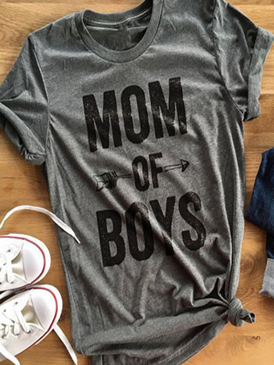 MOM OF BOYS Letters Printed T-shirt