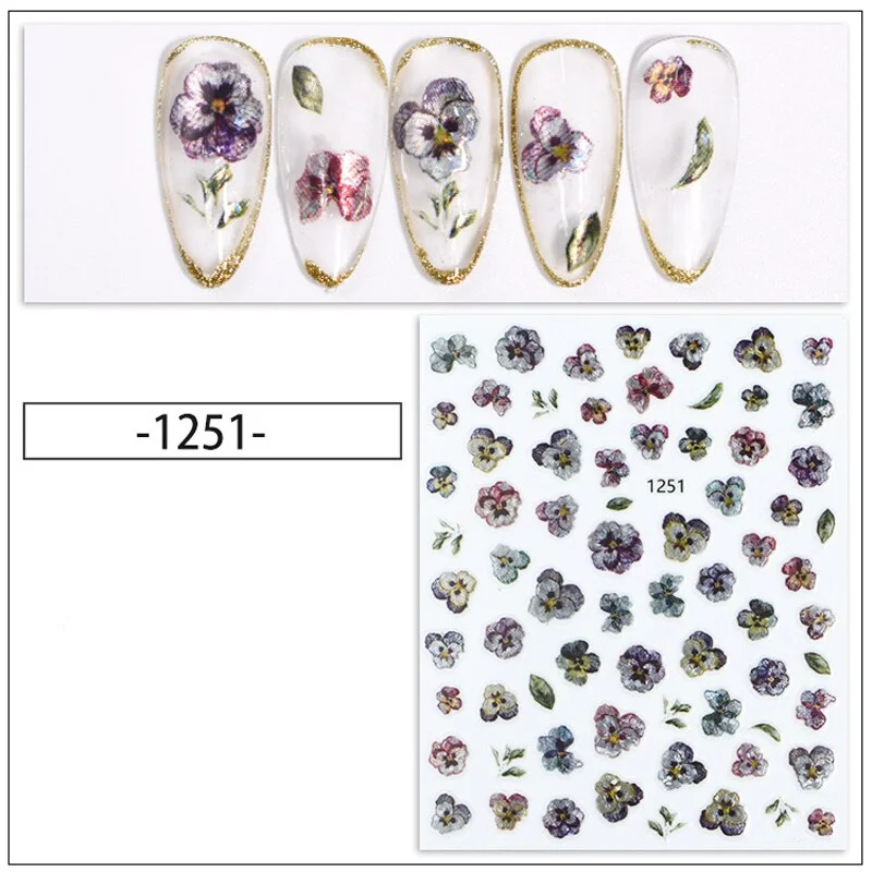 Nail Stickers Back Glue Multiple Color Laser 3D Petals Dried Flowers Designs Nail Decal Decoration Tips For Beauty Salons-Nail Inspo