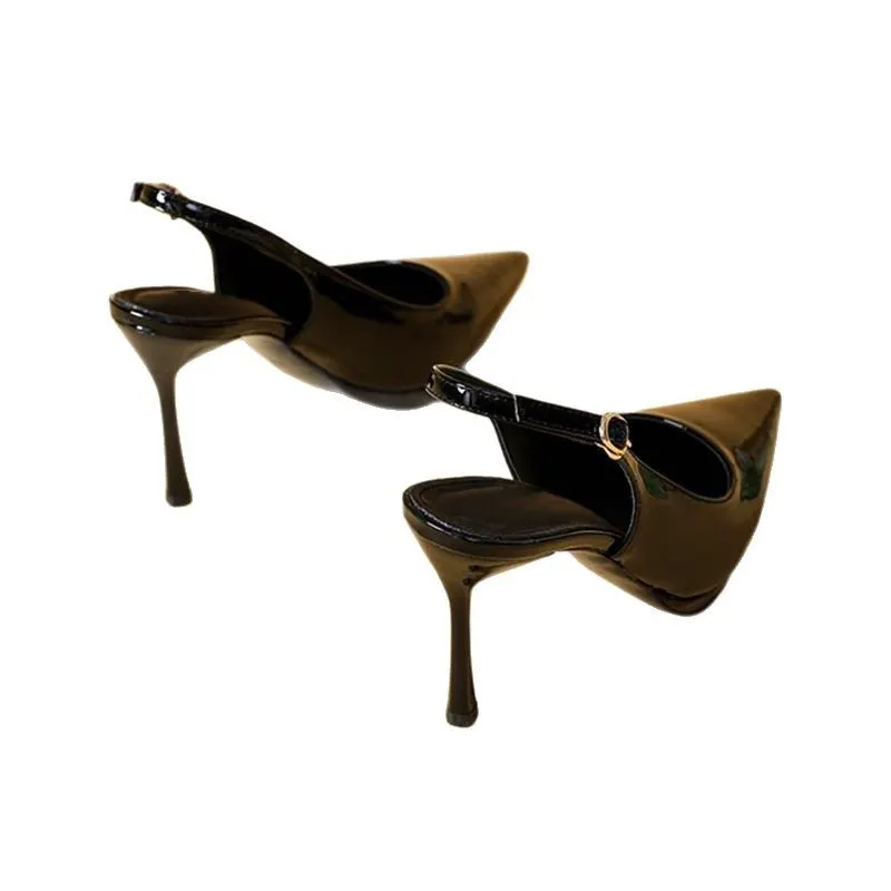 Breakj Breakj Large-Size New Ultra-High Patent Leather Pointed Back Tripty Sandals High Heels Women's Top Fine Back Empty Single Shoes