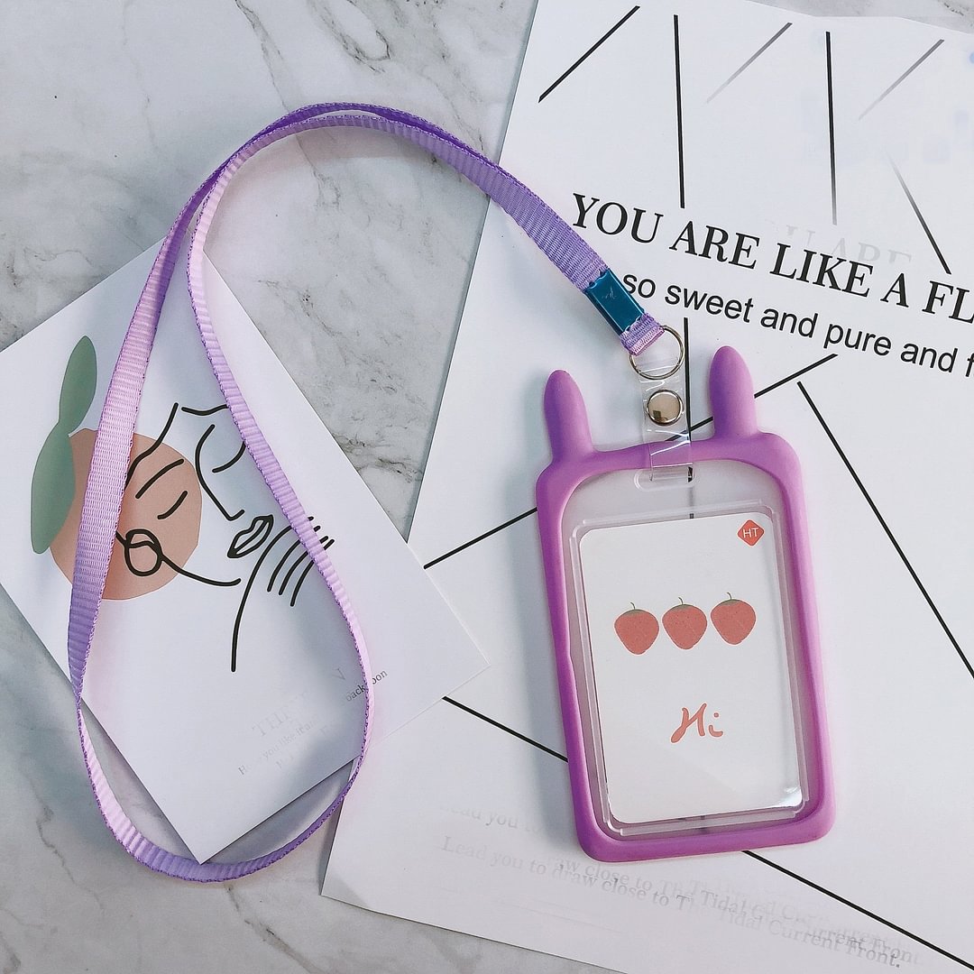 High Quality ID Credit Card Holder Cute Cartoon Silicone Bus Card Case Neck Strap with Lanyard Badge Holder Kids Christmas Gifts