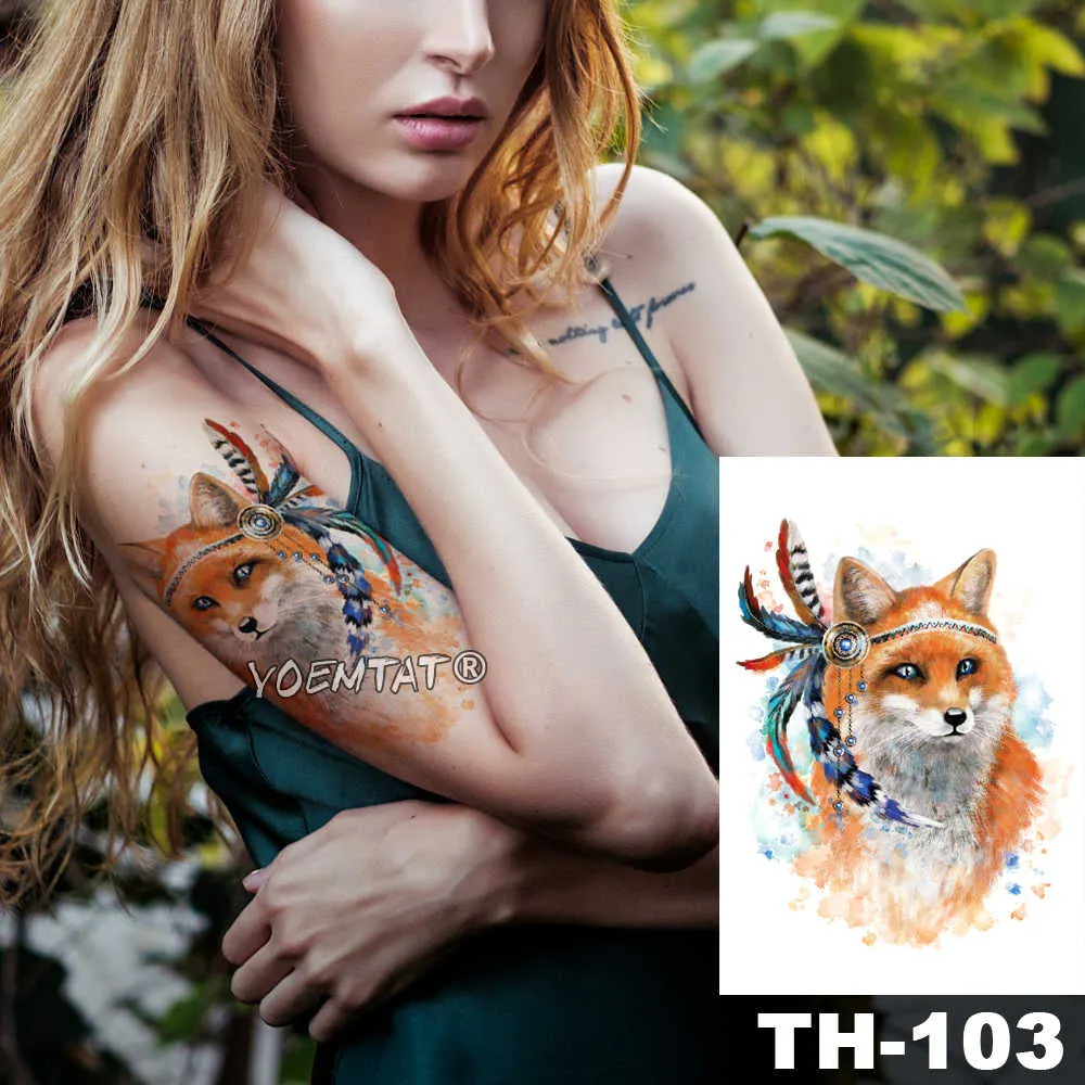 1 Sheet Animal Fake Tattoo Sticker Wolf Tiger Fox Cool Temporary Waterproof Body Art Tatoo Colored Draw For Women Men