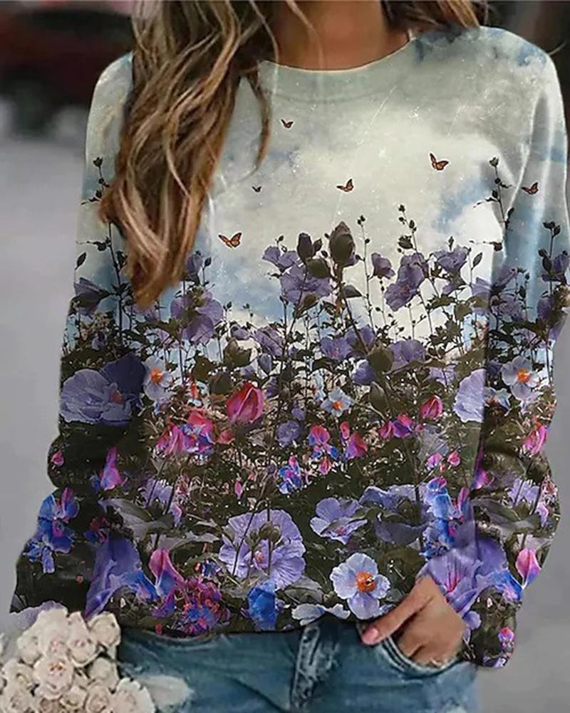 Women's casual printed long-sleeved tops-111209