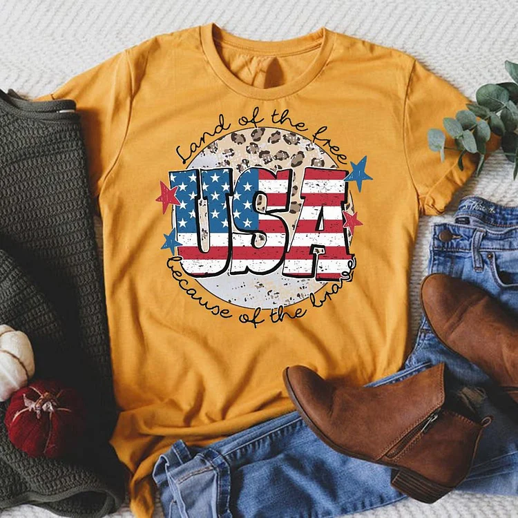 Land Of The Free Because Of The Brave Round Neck T-shirt-018225