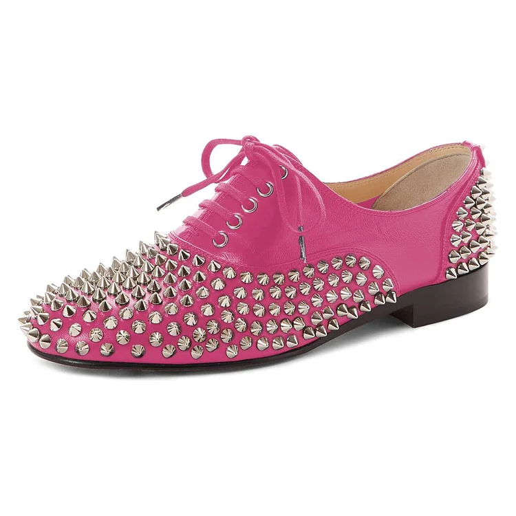 Pink Studs Shoes Lace Up Oxfords |FSJ Shoes