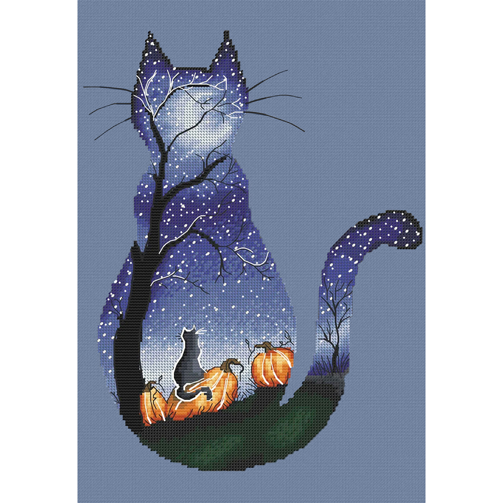 

Night Cat - 11CT Stamped Cross Stitch - 40*50CM, 501 Original