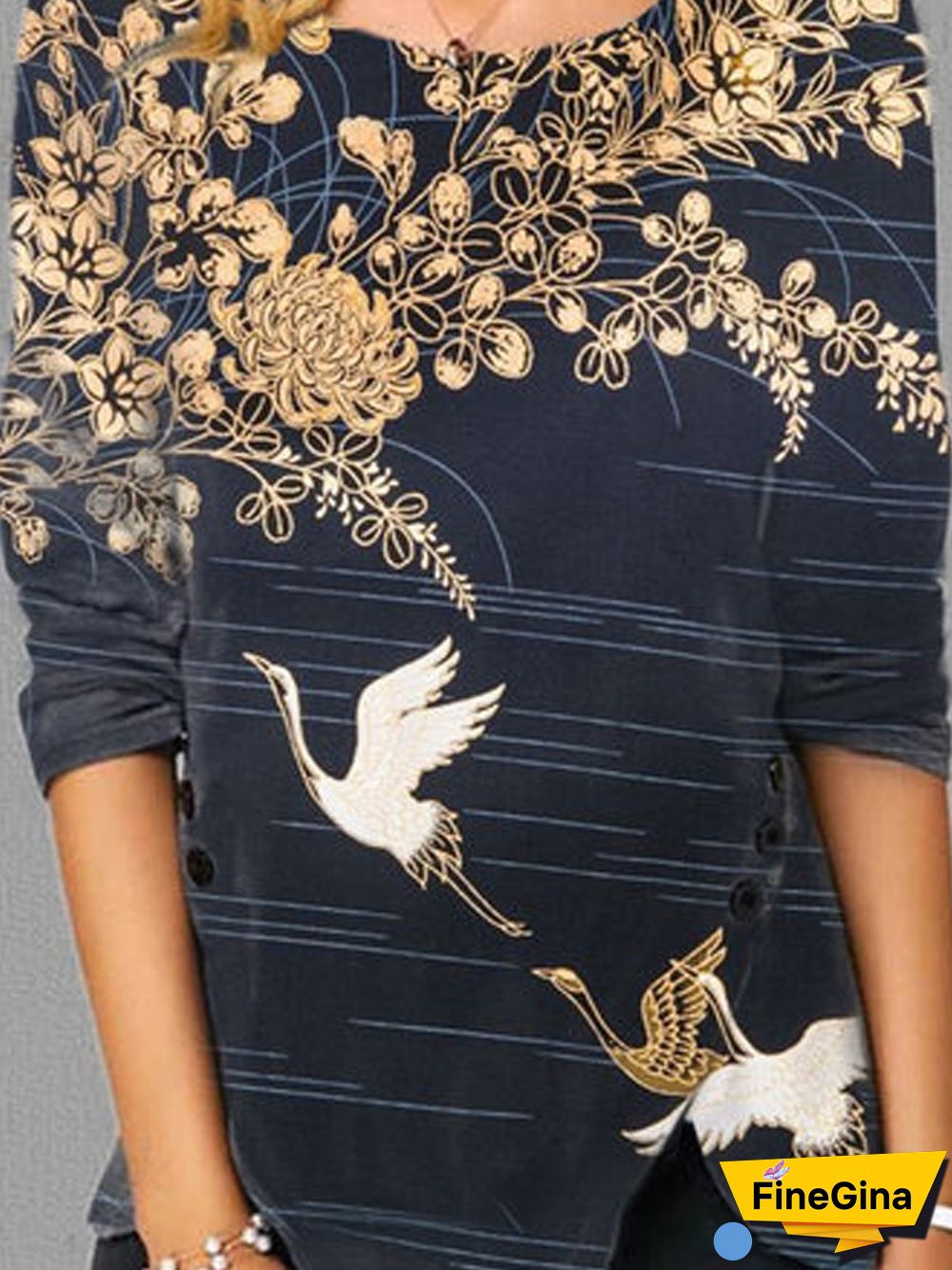 Plus Size Long Sleeve Vintage T-shirt