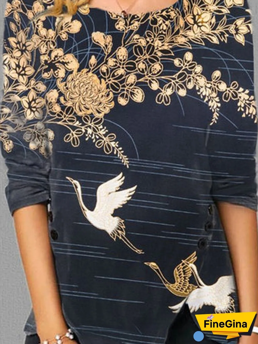 Plus Size Long Sleeve Vintage T-shirt