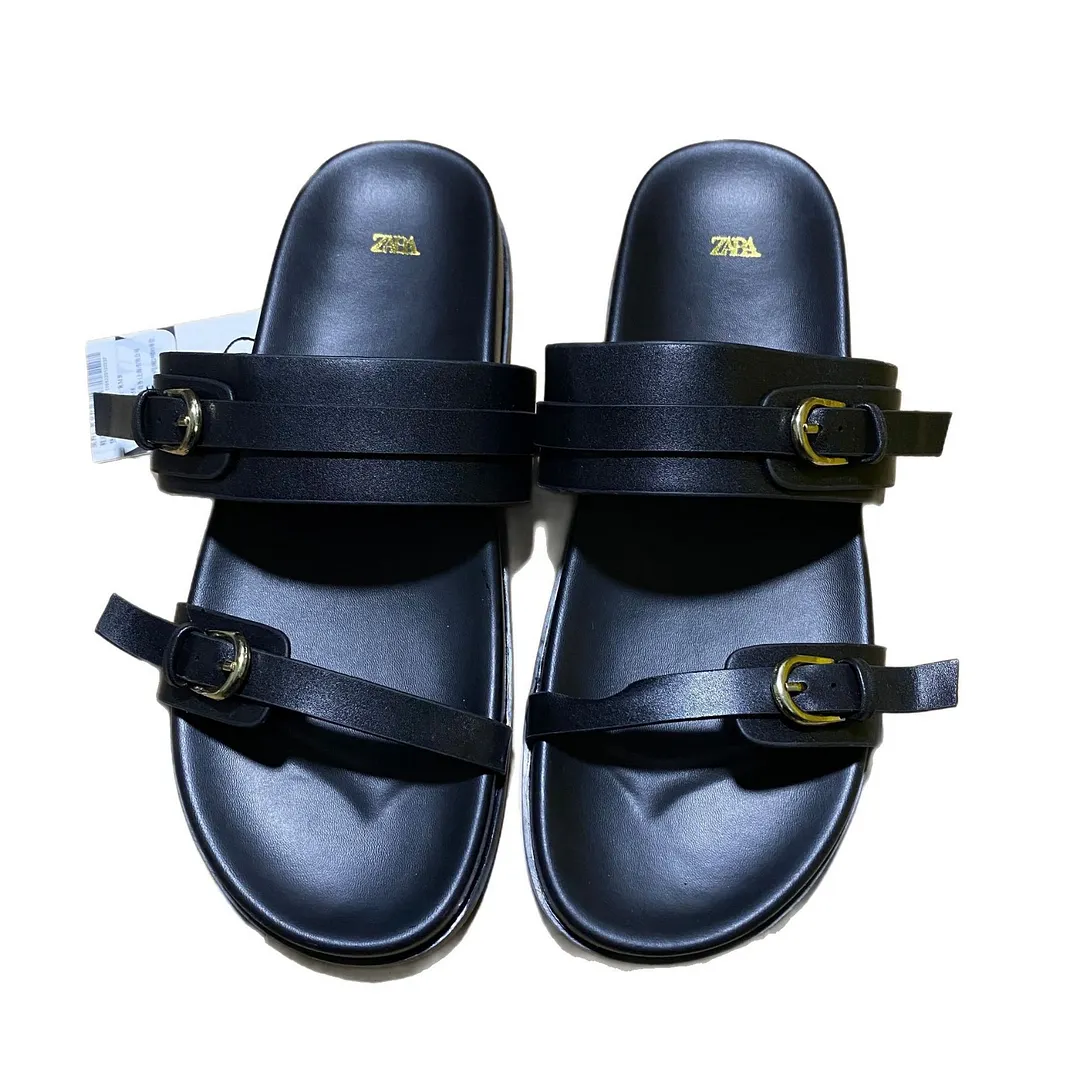 Breakj Breakj Spring New Women's Shoes Round Head Flat Shoes Black Buckle Breathable Round Head Fashion Flat Bottom