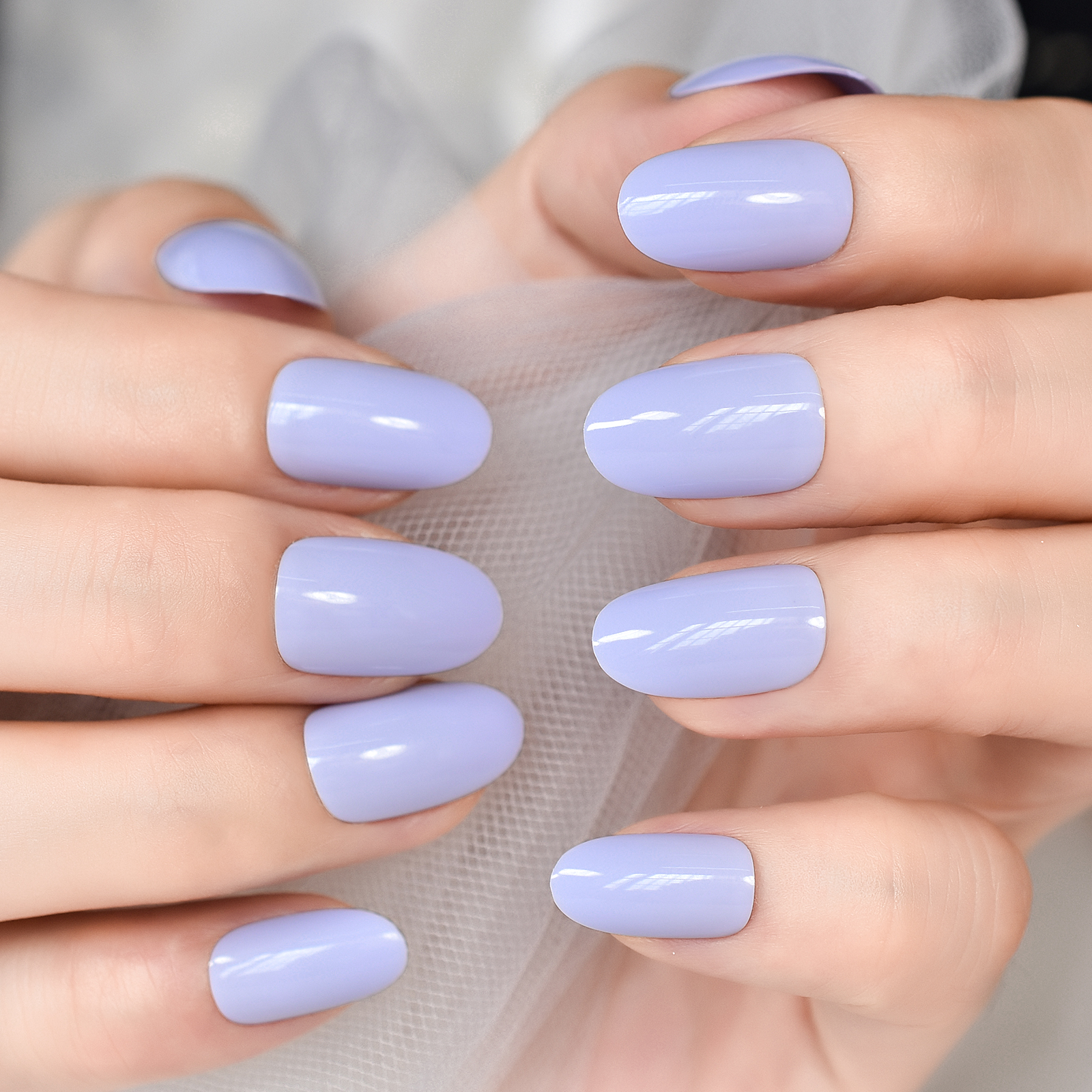 Bonusbad Fun Summer Nails – 24pcs Glitter Blue Short Oval False Nails  