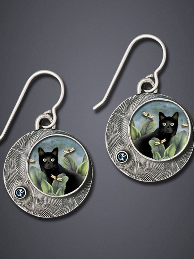 Artwishers Black Cat Boho Carving Earrings