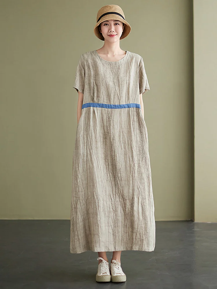 Plus Size Vintage Linen Women Loose Maxi Dress