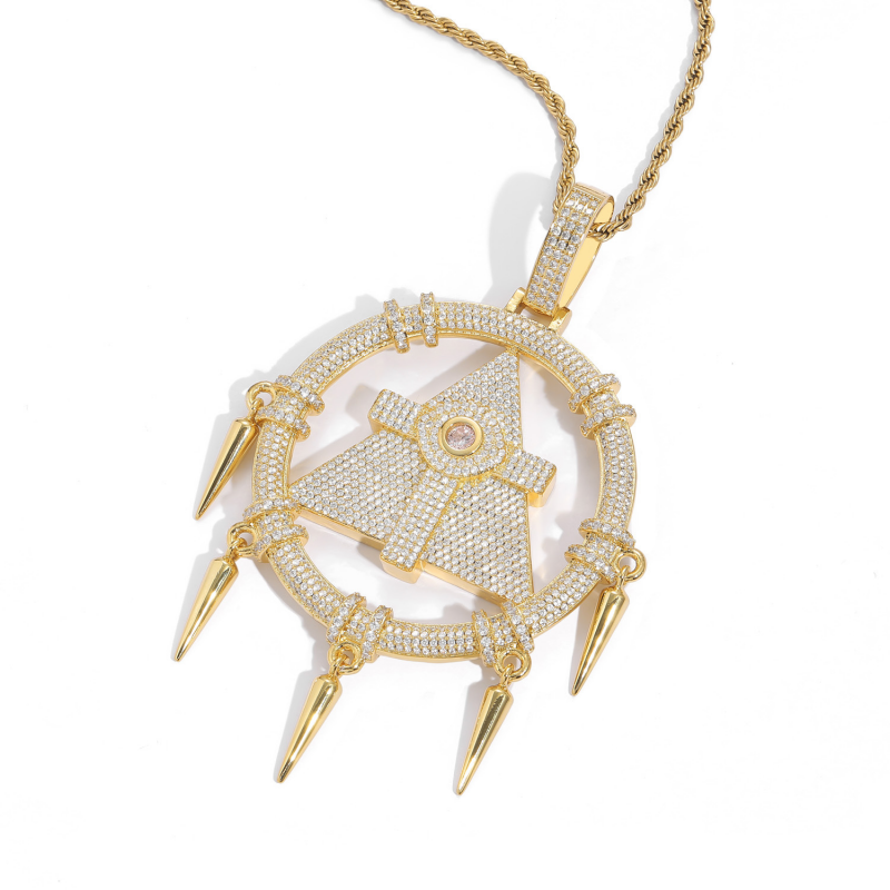 Hip Hop Big Size CZ Stone Millennium Wisdom Wheel Pendants Necklace-VESSFUL