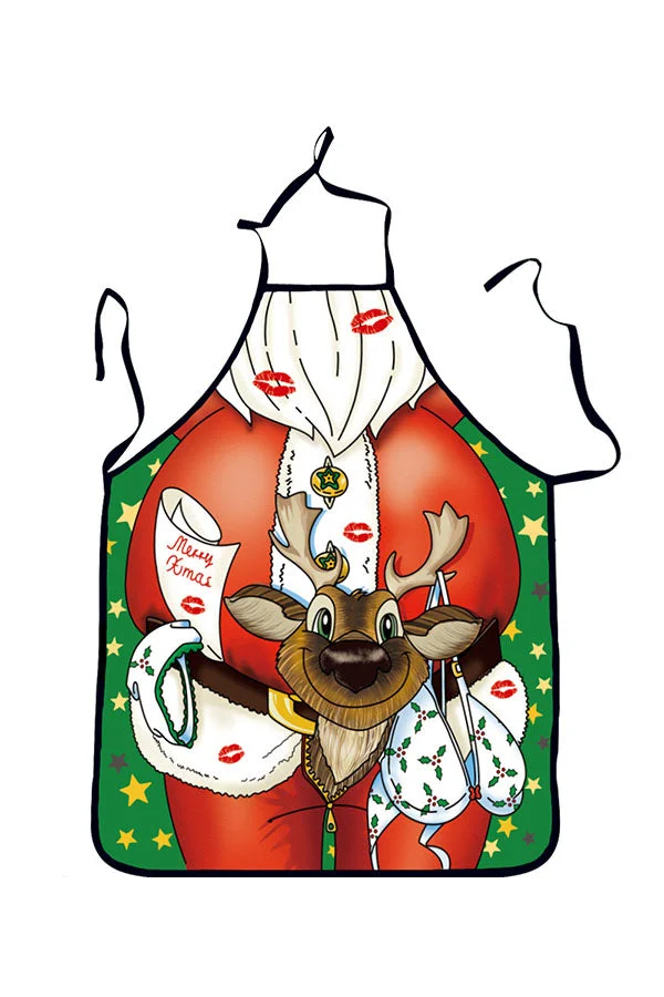 Funny Adult Party Cosplay Santa Claus Print Christmas Apron-elleschic