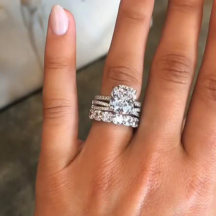 Luxury 3PC Cushion Cut Bridal Set In Sterling Silver