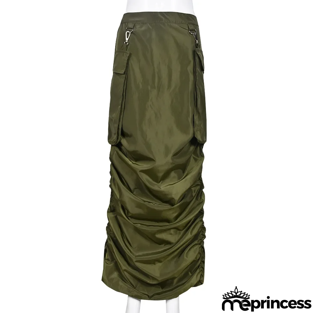 Spring Street Style Women's Pleated Pocket Slit Skirt