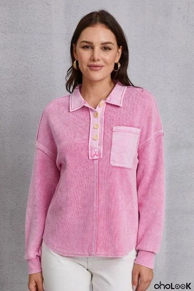 Quarter Button Dropped Shoulder Sweatshirt