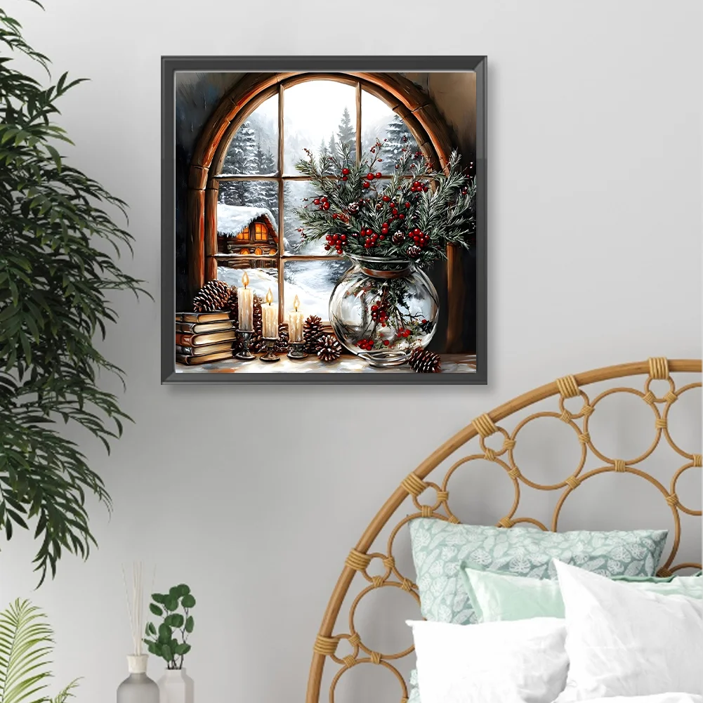 Diamond Painting - Full Round Drill - Xmas Snow View(Canvas|40*40cm)