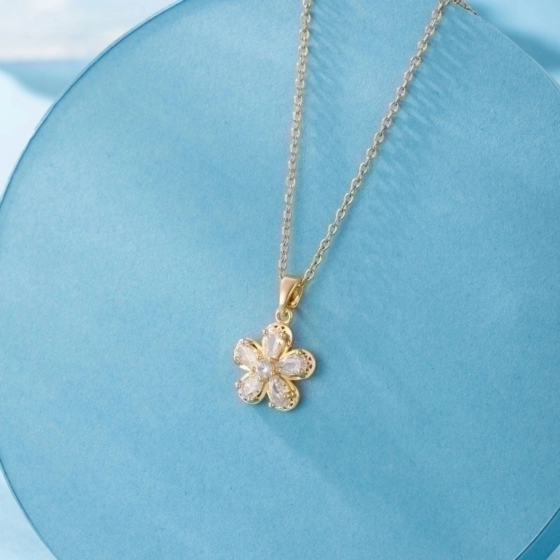 Stainless Steel Titanium Steel 18K Gold Plated Elegant Plating Inlay Cross Heart Shape Flower Zircon Pendant Necklace