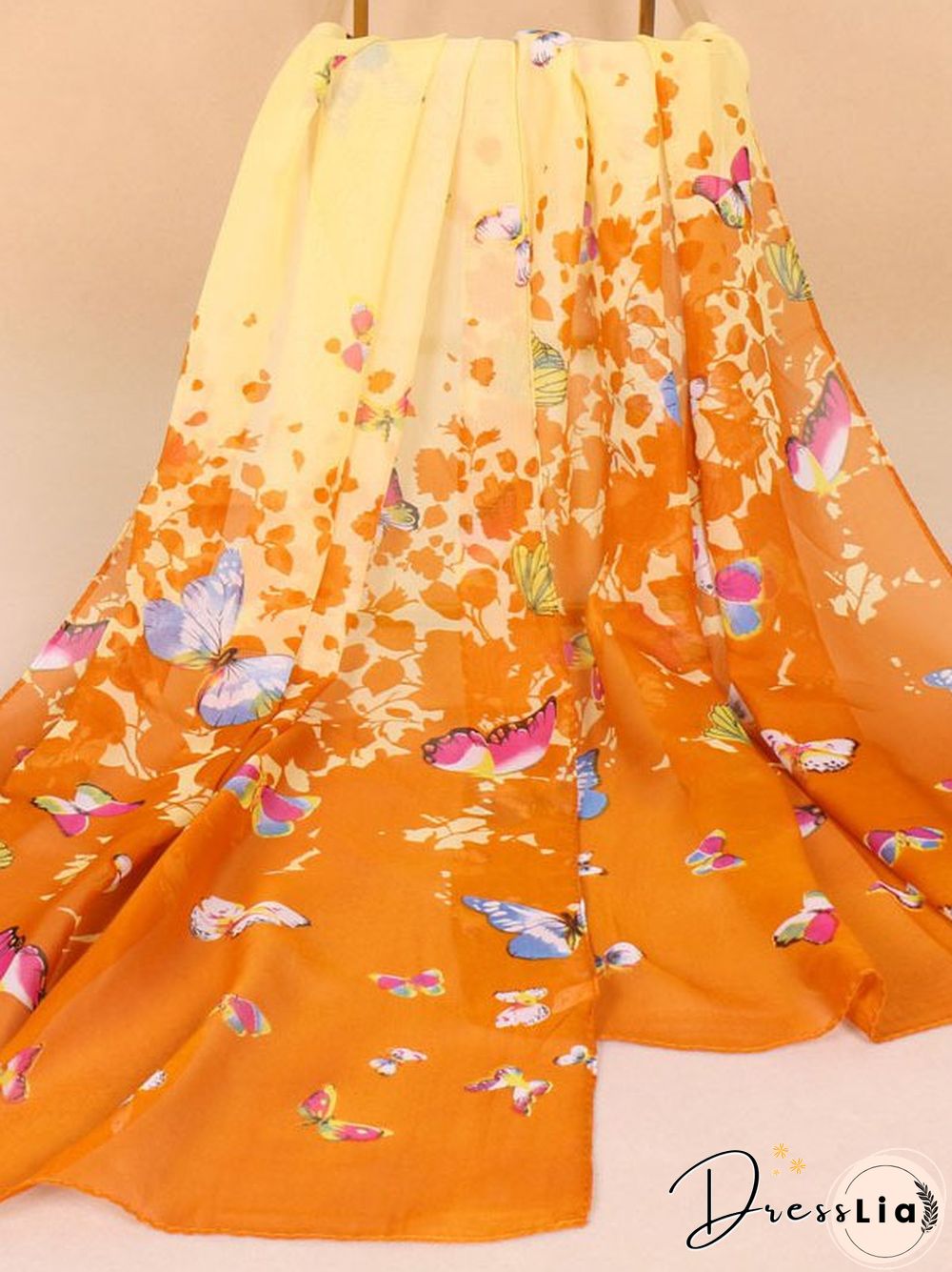 Bohemian Gradient Butterfly Pattern Silk Scarf Beach Scarf Everyday Matches