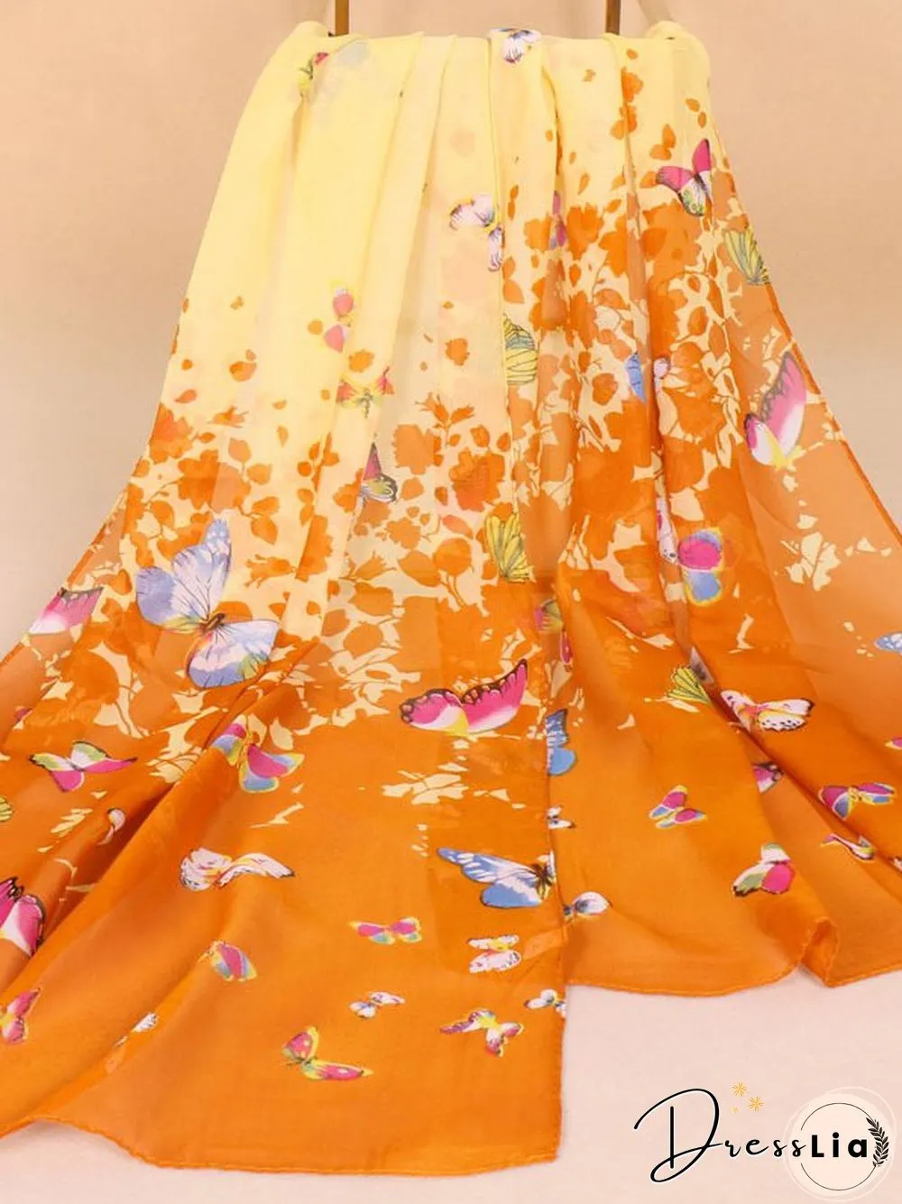Bohemian Gradient Butterfly Pattern Silk Scarf Beach Scarf Everyday Matches