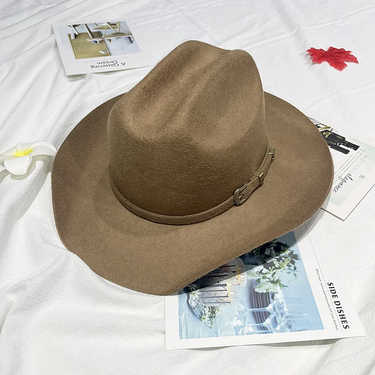 Wide brim cowboy hat with belt buckle