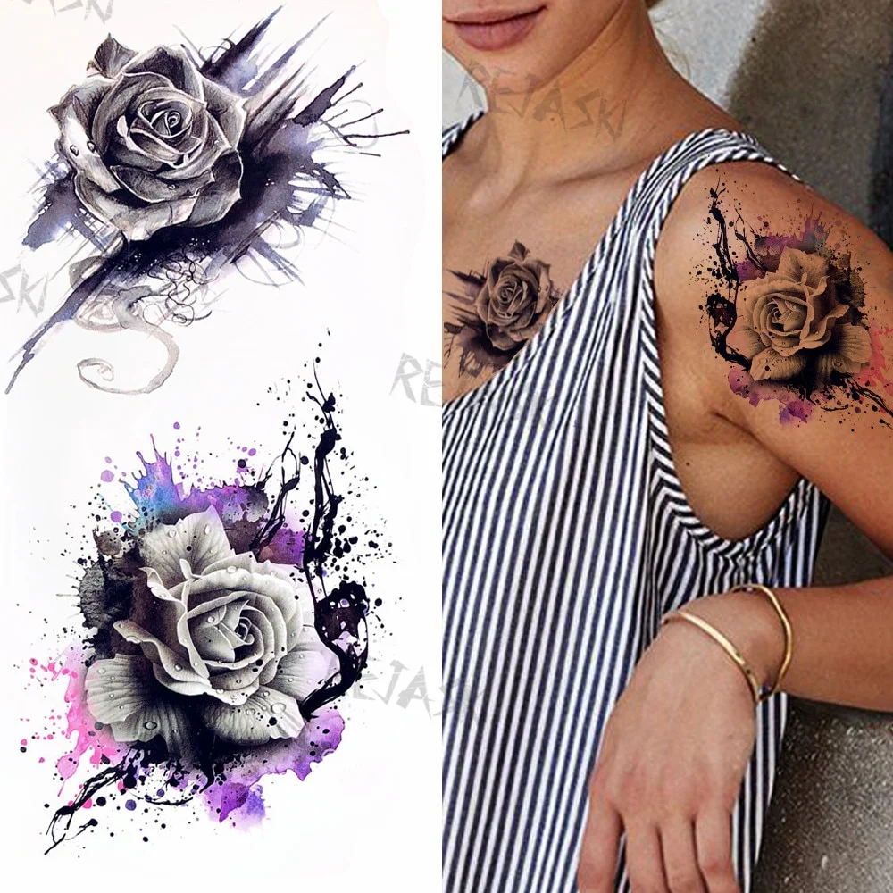 Sdrawing Rose Jewelry Water Transfer Tattoo Stickers Women Body Chest Art Temporary Tattoo Girl Waist Bracelet Flash Tatoos Flower