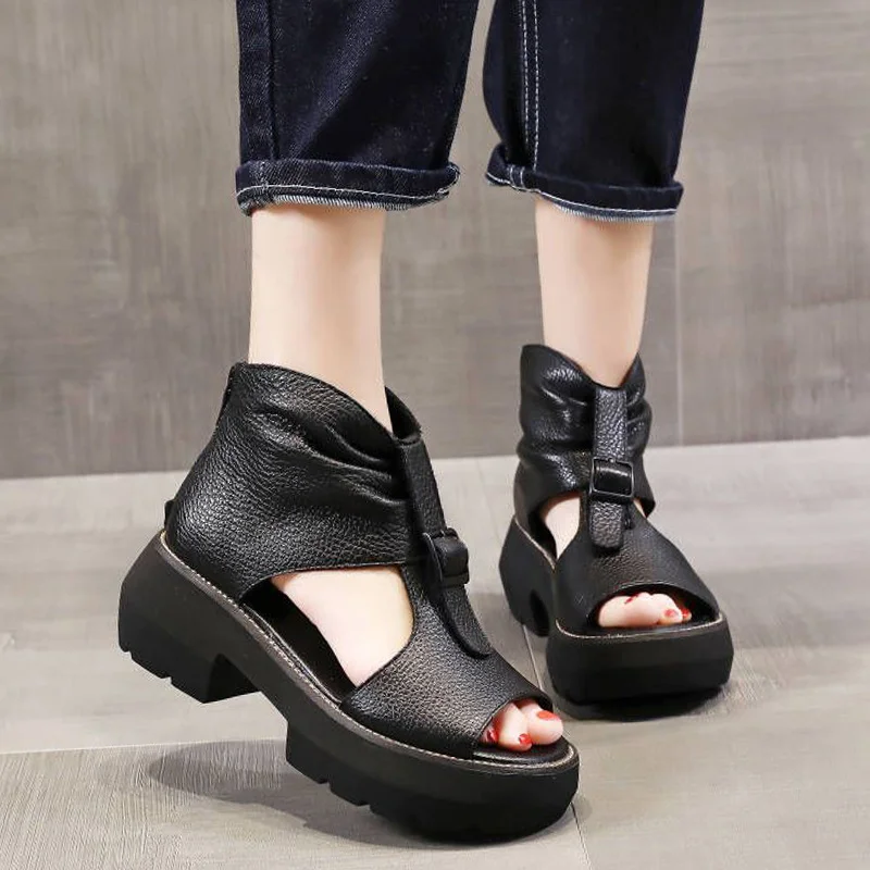 Tanguoant Tanguoant Platform Sandals Women's High Heel Women's Shoes 2023 Summer New Fish Mouth Shoes Rome Wedge Belt Buckle Sandals Women's Fashion