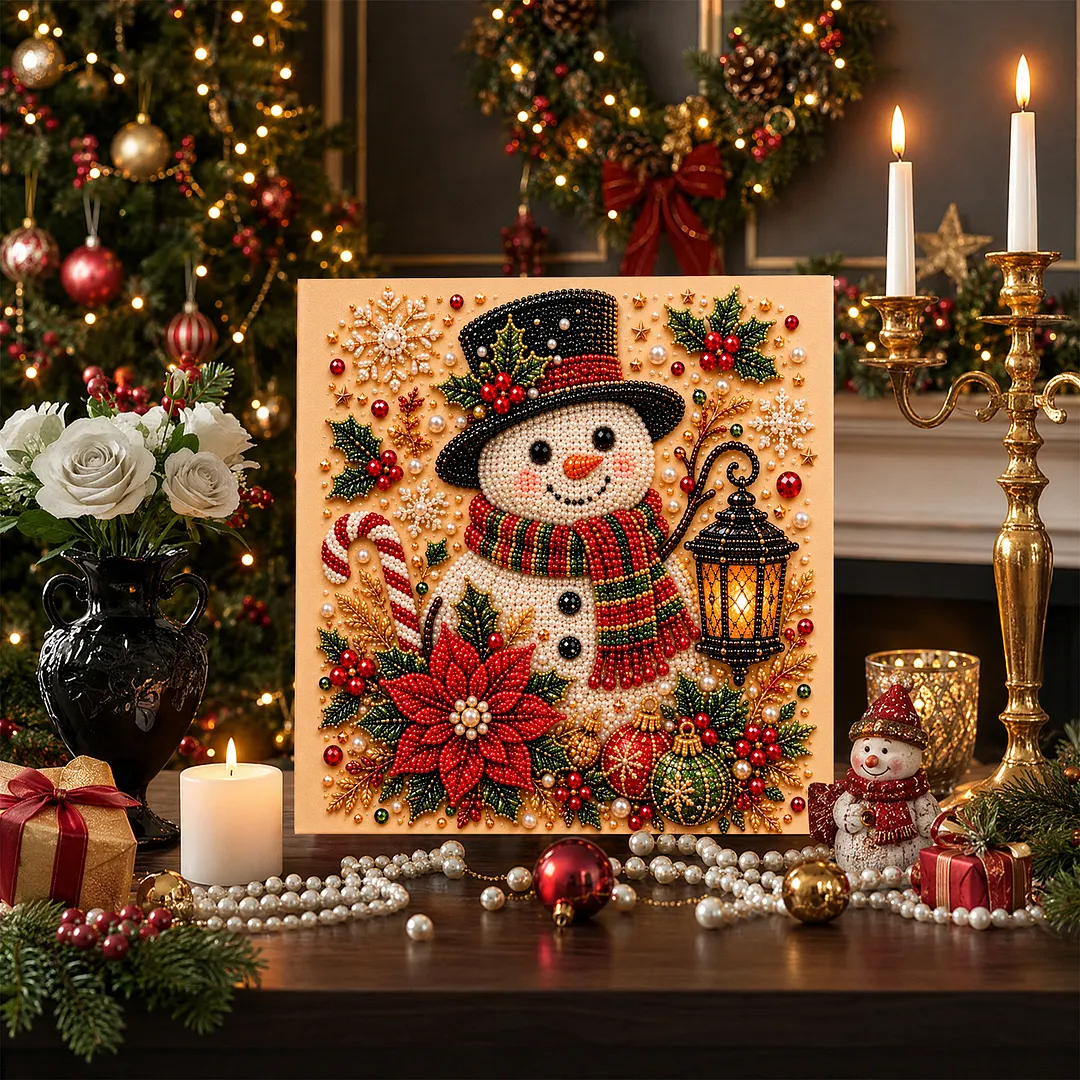 Framed Pearl Painting Kit Snowman Black Hat for Adults 7.87x7.87in