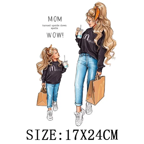 Mom&Baby Iron On Transfer For Woman Clothing DIY Washable Thermal Stickers On T-shirt Lovely Design Appliqued Patches On Clothes
