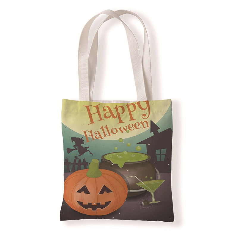 Halloween Women’s Medium Canvas Pumpkin Letter Elegant Streetwear Square Open Canvas Bag