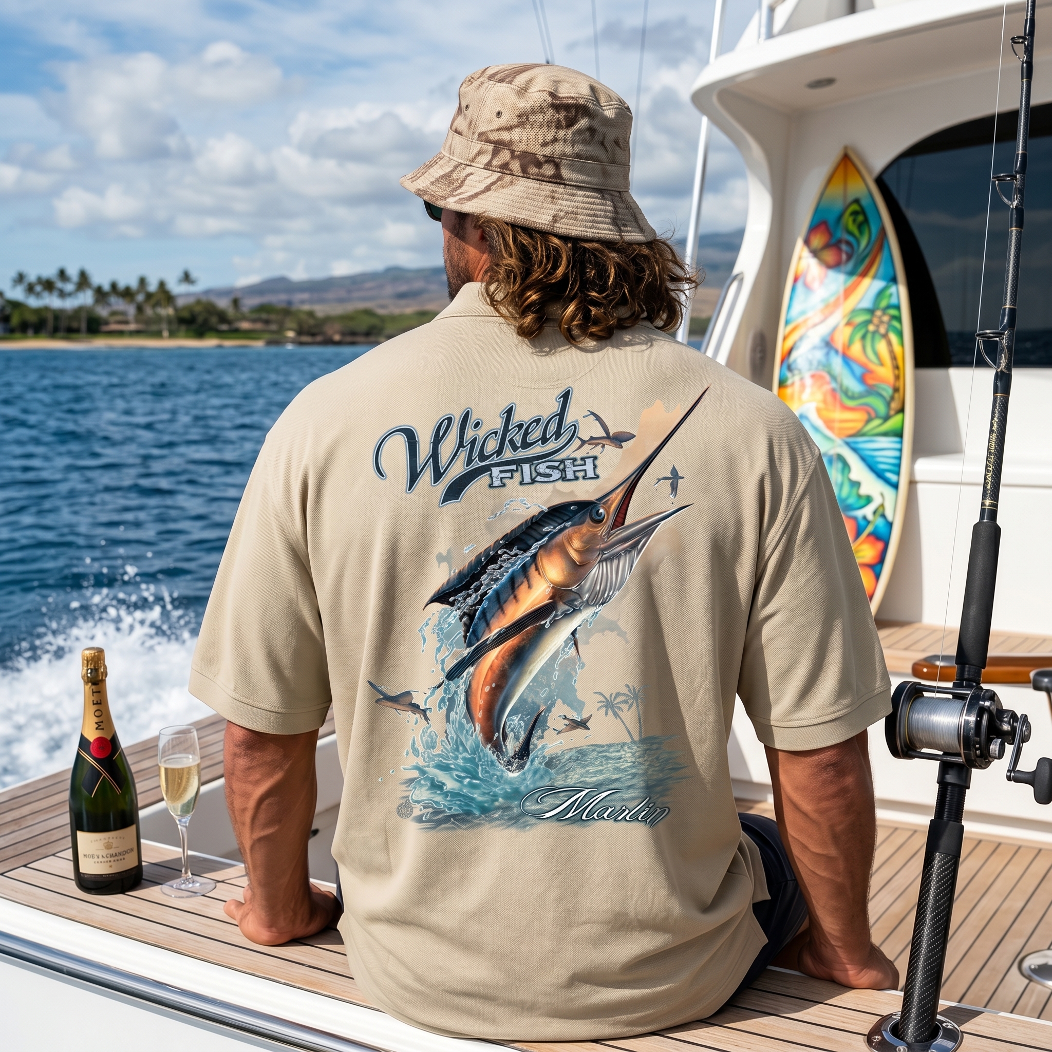 thesupersurf Men's Casual Short-Sleeve Polo Shirt For Outdoor & Beach Vacations-Wicked Fish 