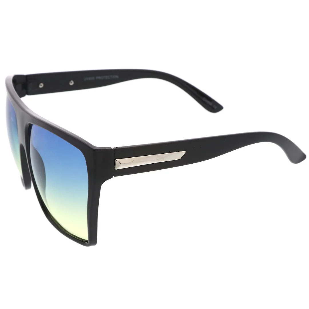 Oversize Flat Top Metal Temple Accent Gradient Lens Square glasses 62mm