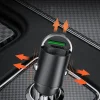 Mini chargeur de voiture rapide avec anneau de traction en m&eacute;tal et double port USB
