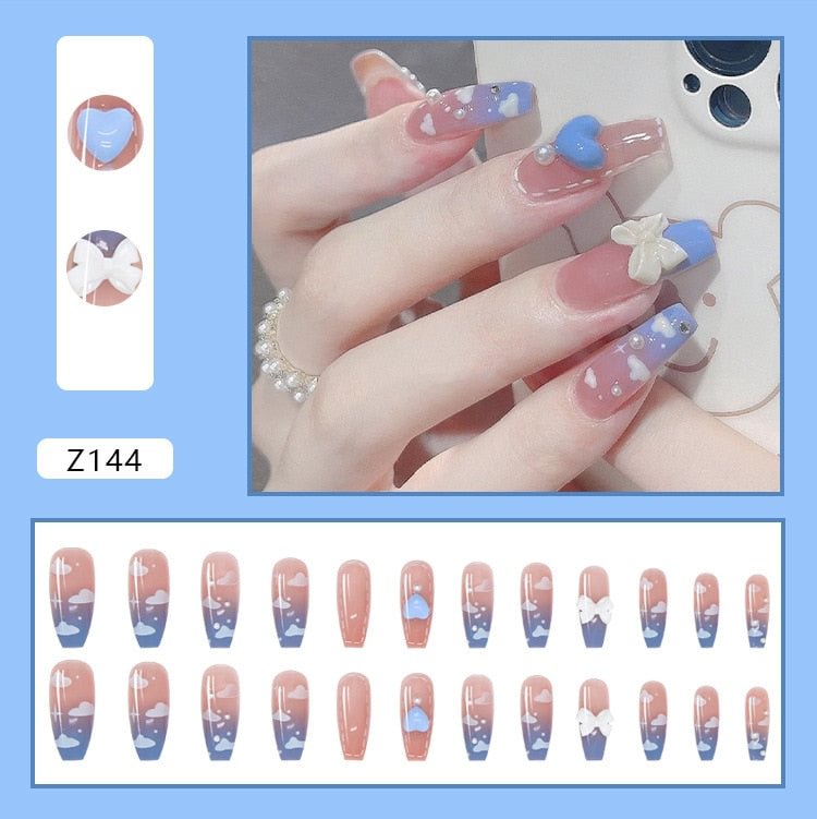 24pcs/box false nails with designs cherry full cover press on nails artificial fake nails with glue acrylic stick on nails tips