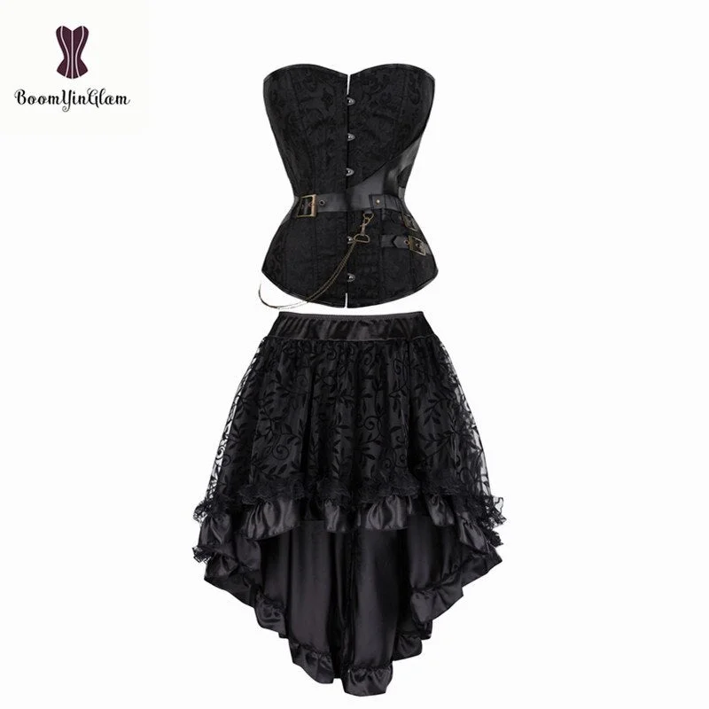 Plus Size Victorian Asymmetrical Ruffled Satin Lace Trim Gothic Skirts Women Corset Vintage Steampunk Skirt 937#