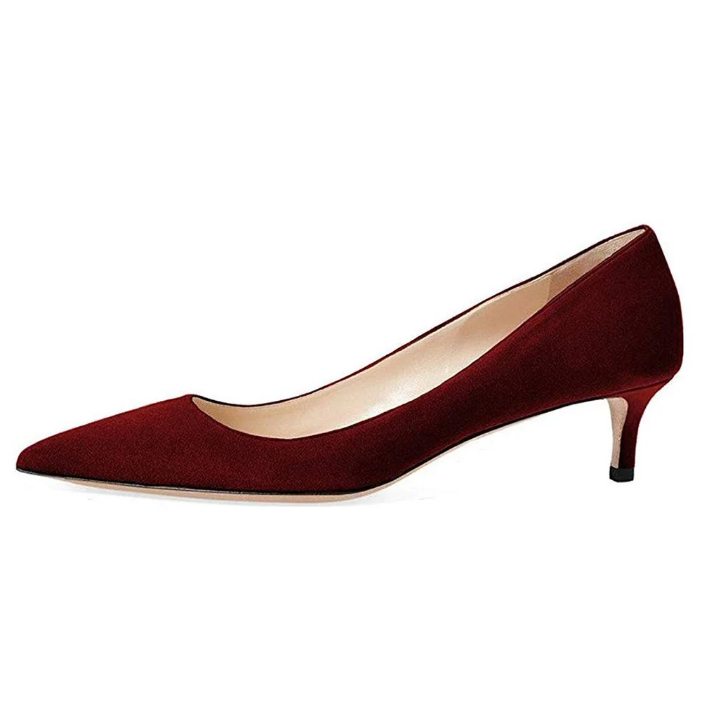 YDN Maroon Vegan Suede Pointed Toe Shoes Classic Low Heel Pumps