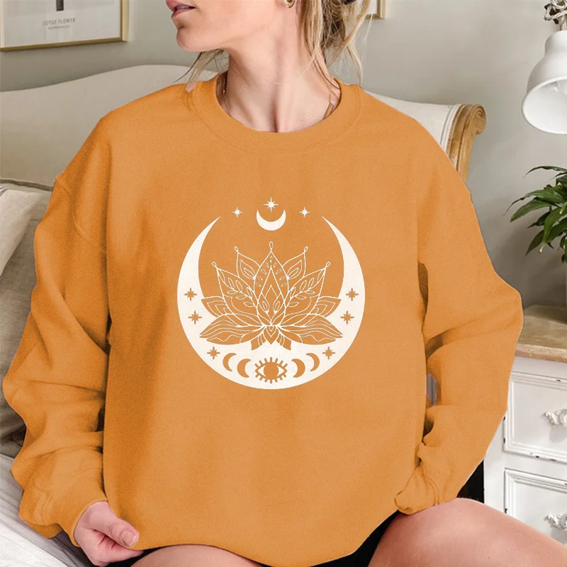   Lotus Moon Print Women's Pullover Sweatshirt - Neojana