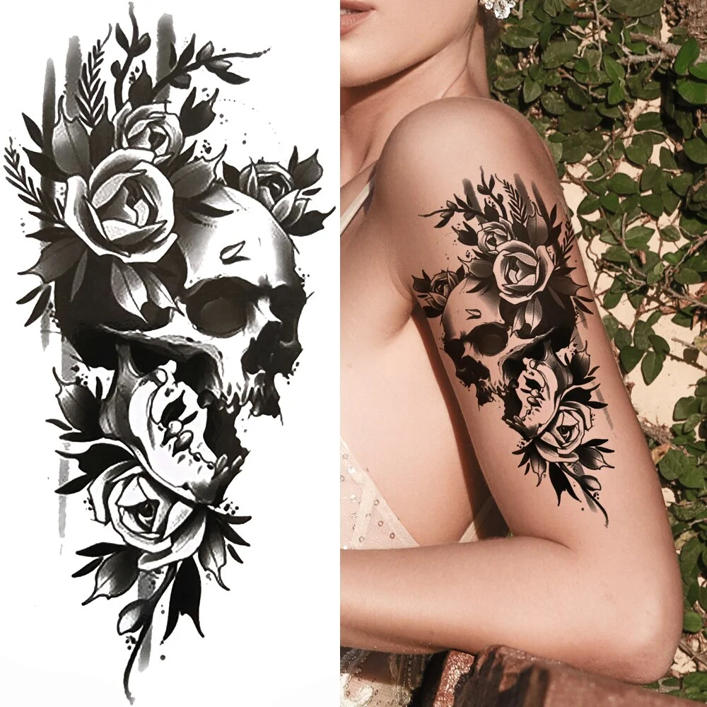 Sdrawing Skeleton King Temporary Tattoo For Women Men Kids Black Deer Dragon Lion Tribal Totem Tattoo Sticker Geometric Tatoo