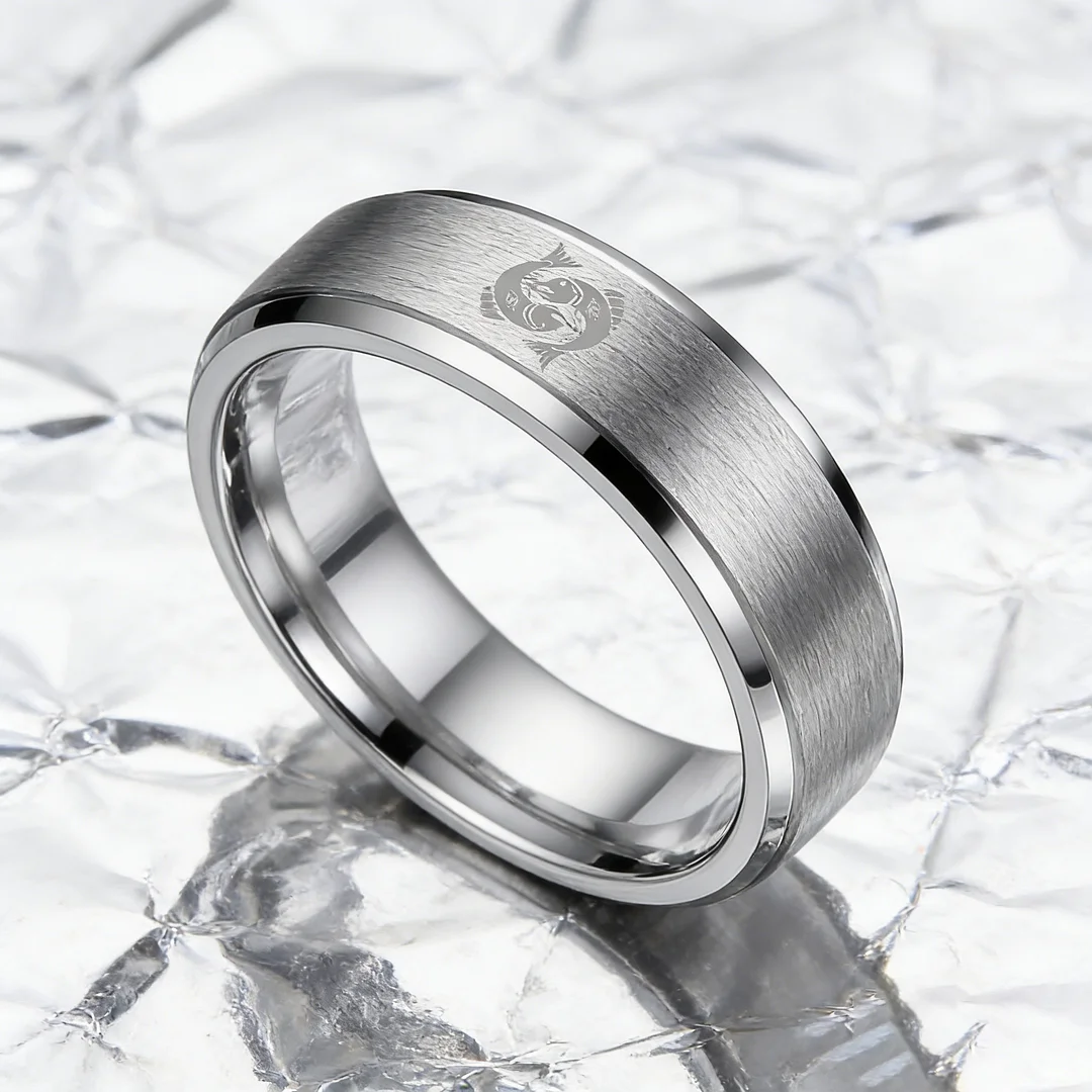 4MM 6MM 8MM Sliver Pisces Tungsten Carbide Rings Prints Laser Pattern Step Edge Tungsten Wedding Bands 