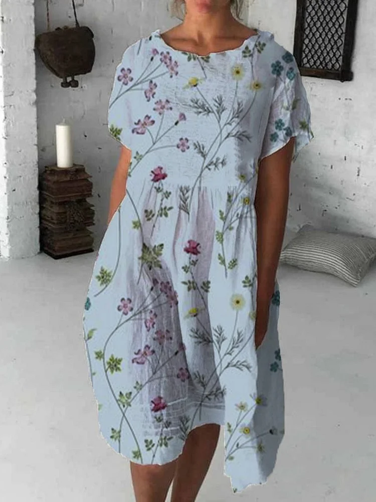Short Sleeve Cotton-Blend Casual Women Dress