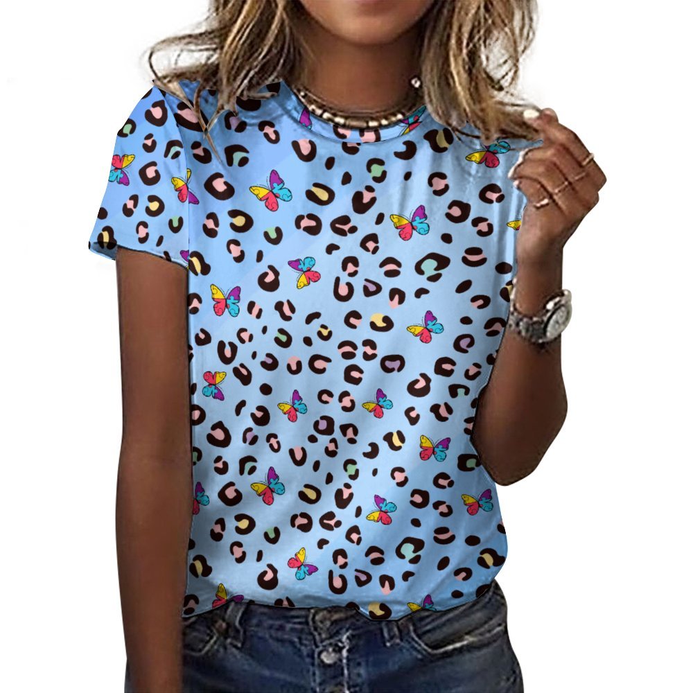 Leopard Puzzle Cotton T-shirt Leopard Custom Women Plus Size Blouse Tunics Tops Personalized Short Sleeve T Shirt Gift