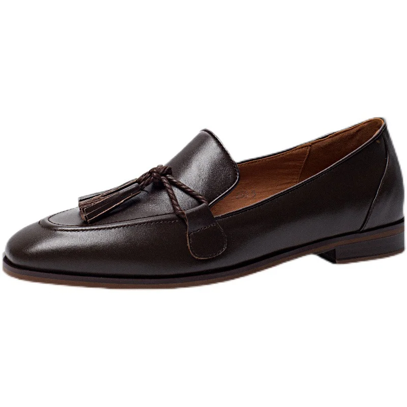 Breakj Breakj New Round Head Escrened Black Soft Bean Shoes Coarse Heel Low Heel Single Shoes Women's Casual Lefang Shoes Ladies Shoes